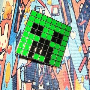 Green and Black Pixel Art Pin Minecraft Creeper